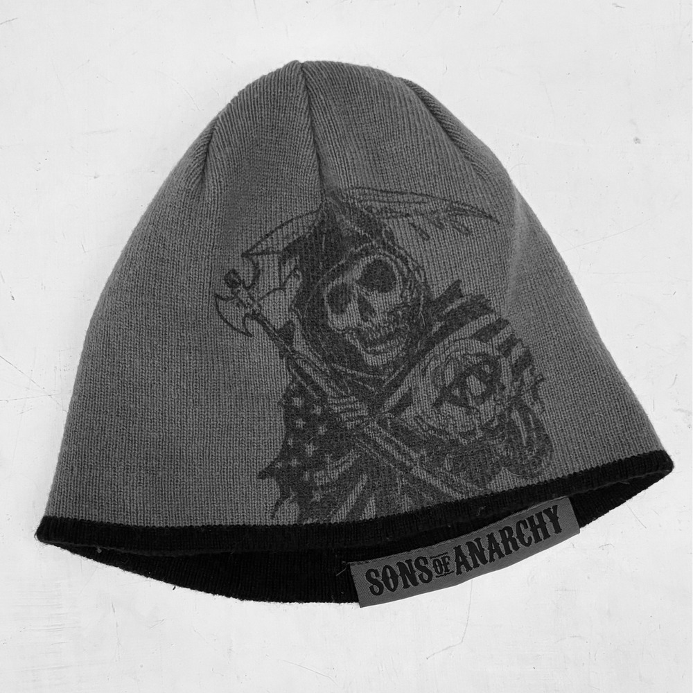 Sons‎ of Anarchy Reversible Beanie SAMCRO Grim Reaper Grey Black Knit Hat